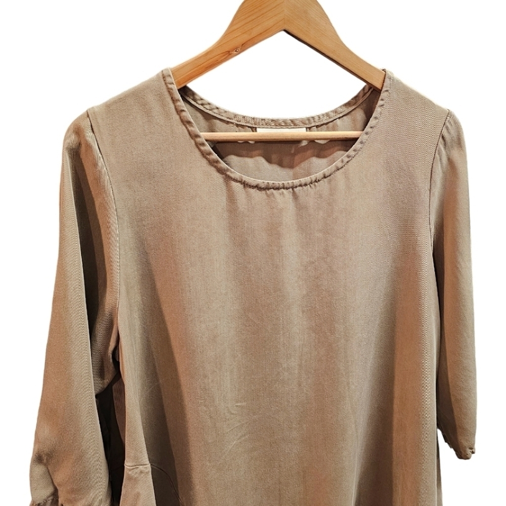 Bryn Walker Brown Asymmetrical Hem 3/4 Sleeve Top Size Small Linen Minimalist - Picture 5 of 10